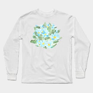 blue Cineraria Pericalis flowers watercolor Long Sleeve T-Shirt